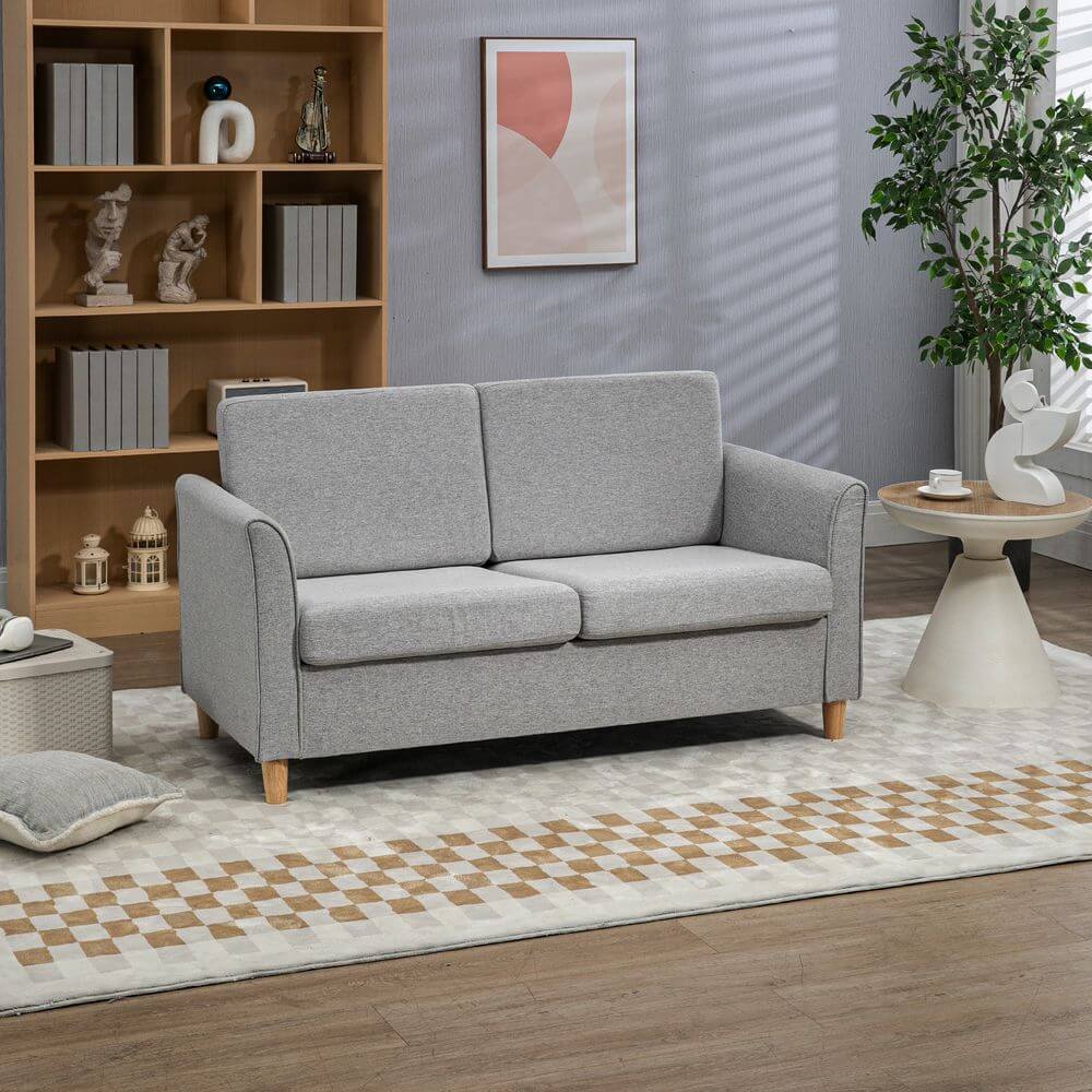 Light Grey Loveseat - Compact & Comfortable, Discover the HOMCOM Double Seat Loveseat with linen upholstery in light grey. Perfect for stylish comfort in any living space.