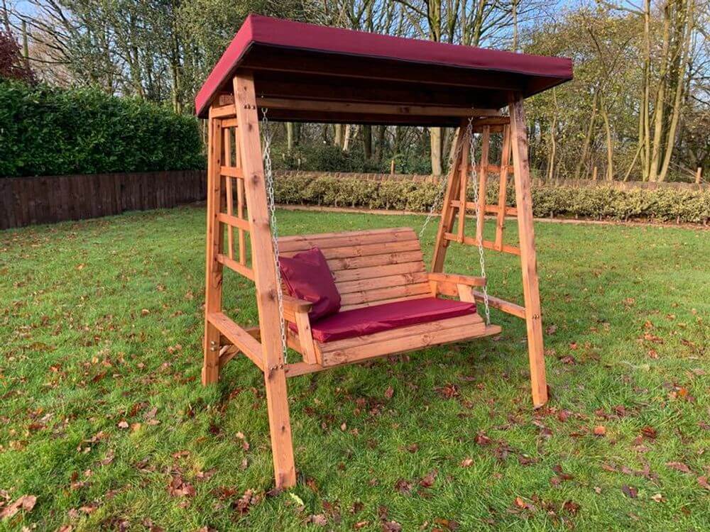 Stunning Dorset Two Seat Swing - Removable Roof, Discover luxury and comfort with the Dorset Two Seat Swing. Features a removable roof and seat. Available in green, burgundy, or grey. Perfect for any garden.