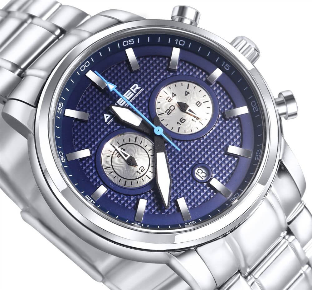 Amber Time Men's 50m Chronograph Watch, Discover style and function with the Amber Time Men's Quartz Chronograph Watch. Features a stainless steel band, blue dial, and 50m water resistance.