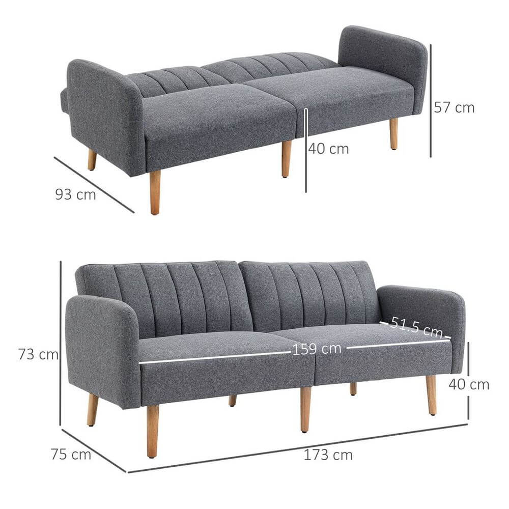 Versatile Two Seater Sofa Bed - Comfort & Style, Discover the HOMCOM Two Seater Sofa Bed, perfect for relaxation and restful sleep with its thick sponge padding and adjustable split backrest.