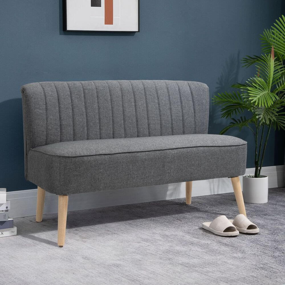 Cosy Grey Loveseat Sofa - Stylish & Comfy Couch, Discover the perfect blend of style and comfort with our padded grey loveseat sofa, ideal for bedrooms or office receptions. Enjoy spacious seating for any room