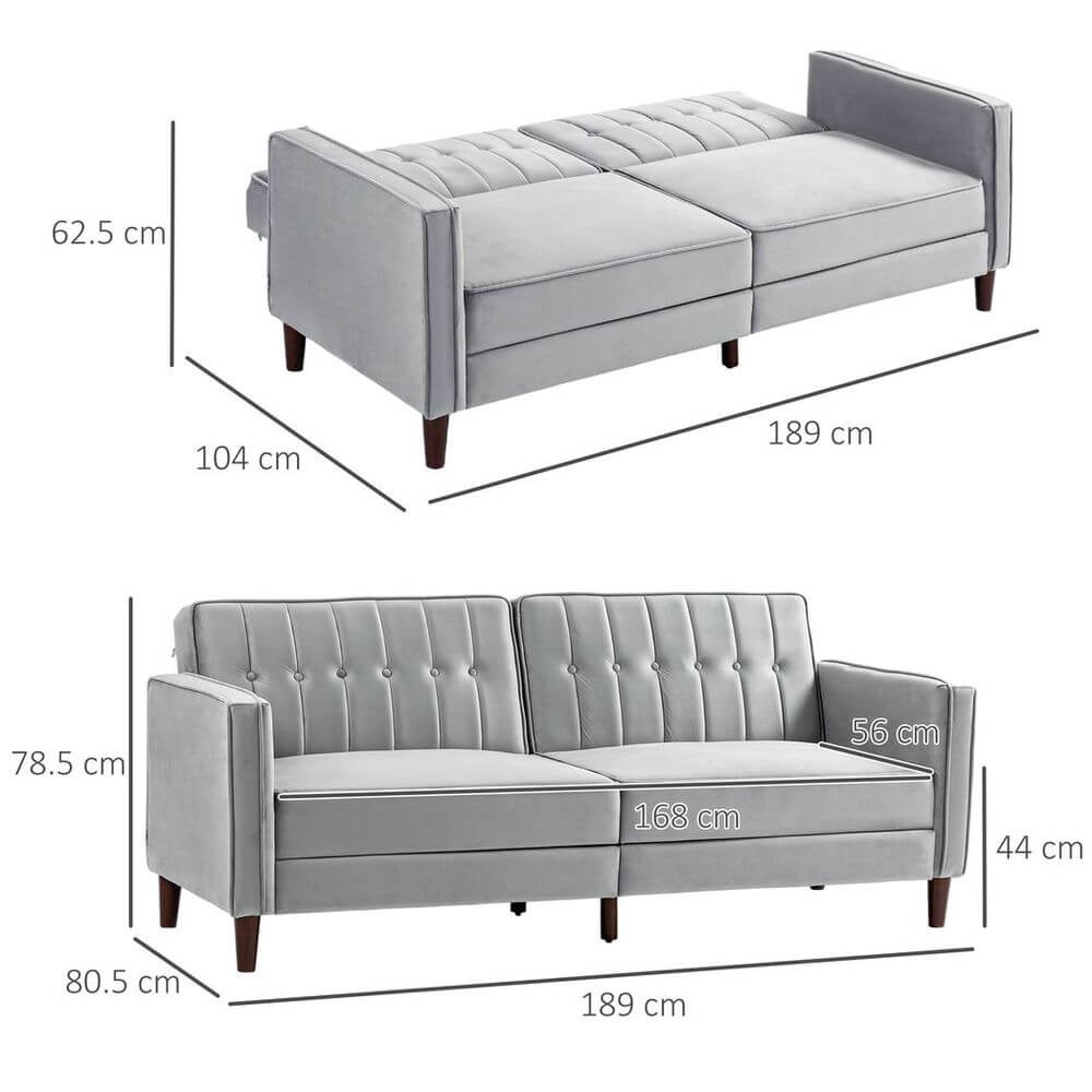 Elegant Click Clack Futon Sofa Bed - Grey Velvet, Discover the ultimate in versatility and comfort with our HOMCOM Convertible Sofa Futon. Perfect for any space, it easily converts from sofa to bed.