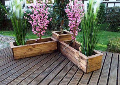 Elegant Corner Planter Set - British Handcrafted Design, Enhance your garden with the British-made, handcrafted Elegant Corner Planter Set, featuring drainage slats for optimal soil moisture.