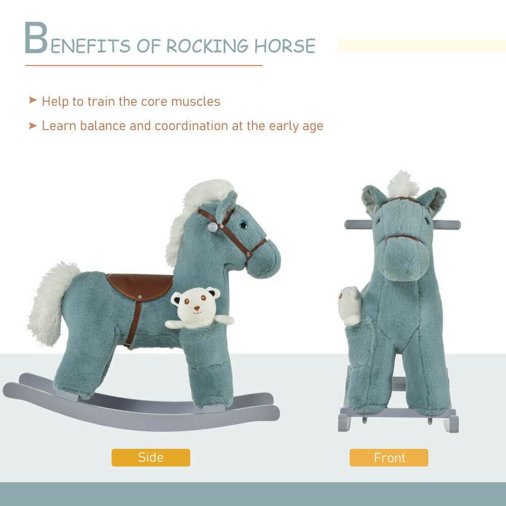 Plush Rocking Horse with Sounds for Kids, Delight in adventure with a kids' plush rocking horse. Features realistic sounds of neighing and galloping for endless fun and engagement! Safe and comfy.