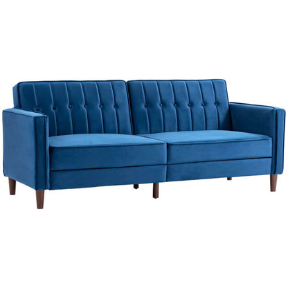 Luxe Blue Velvet Convertible Sofa Bed, Elevate your space with a plush velvet-touch convertible sofa. Enjoy lounging and sleeping with sophisticated style and comfort.