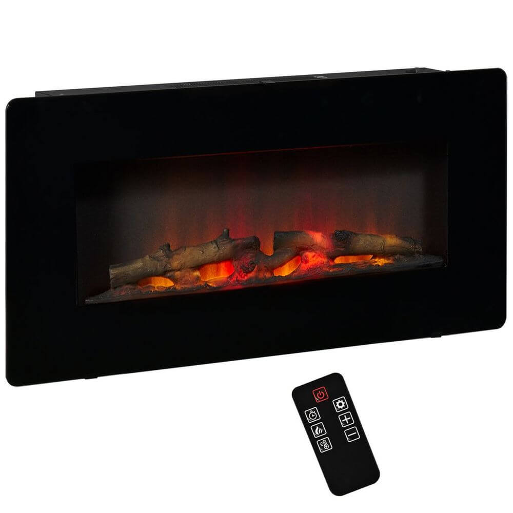 HOMCOM Wall-Mount Electric Fireplace with Remote, Stay warm with the HOMCOM Electric Fireplace Heater featuring remote control for easy flame and heat settings. Perfect for cozy homes.