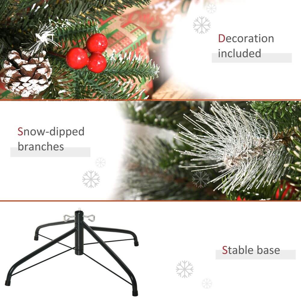 Snow-Dusted 4FT Christmas Tree - Festive Elegance, Enhance your festive decor with this 4FT artificial Christmas tree featuring snow flecks, red berries, and rustic pinecones for a holiday charm.