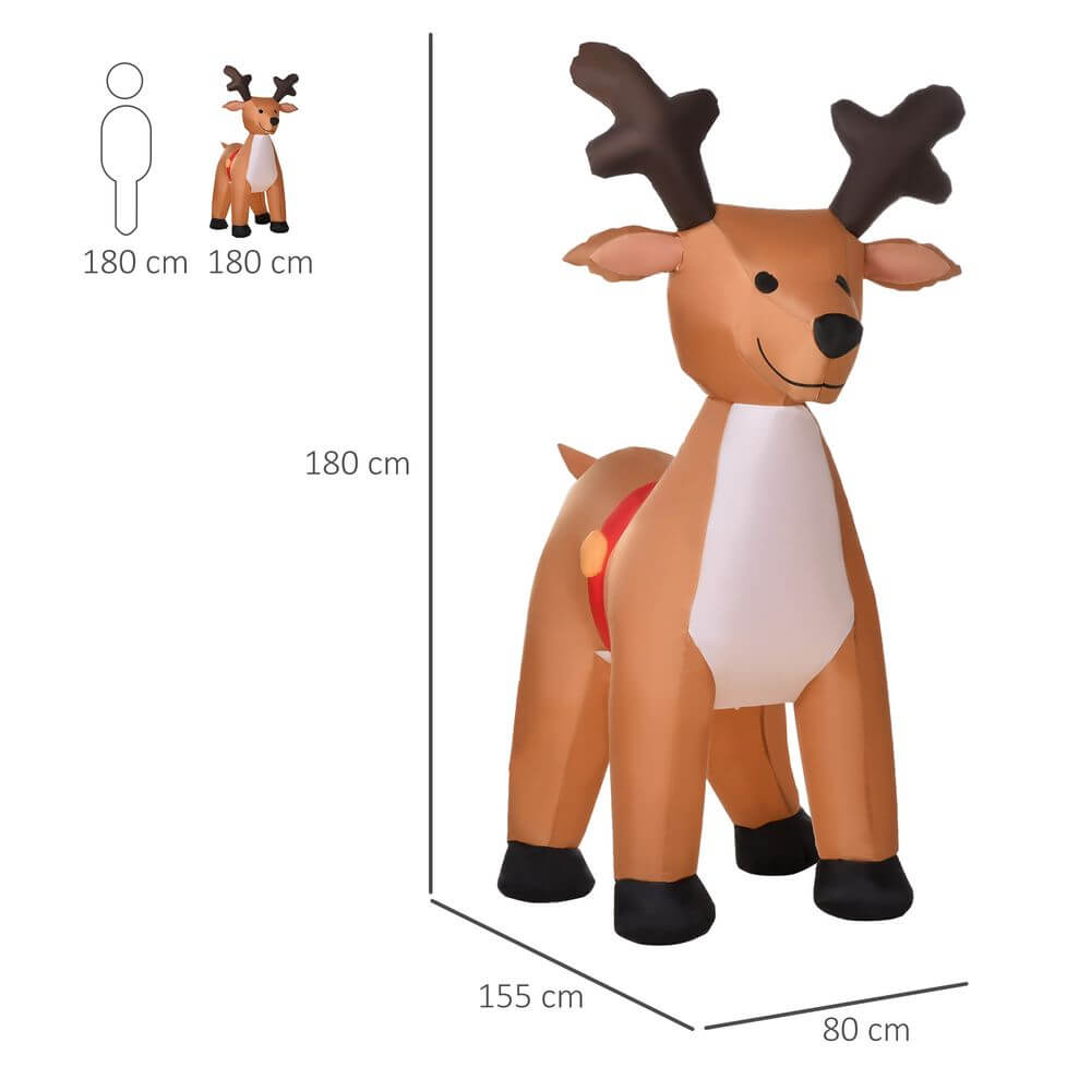 6ft Inflatable Christmas Reindeer with LED Lights, Add holiday cheer with our 6ft LED Reindeer! Perfect indoors or outdoors, crafted from durable, water-resistant polyester for festive fun.