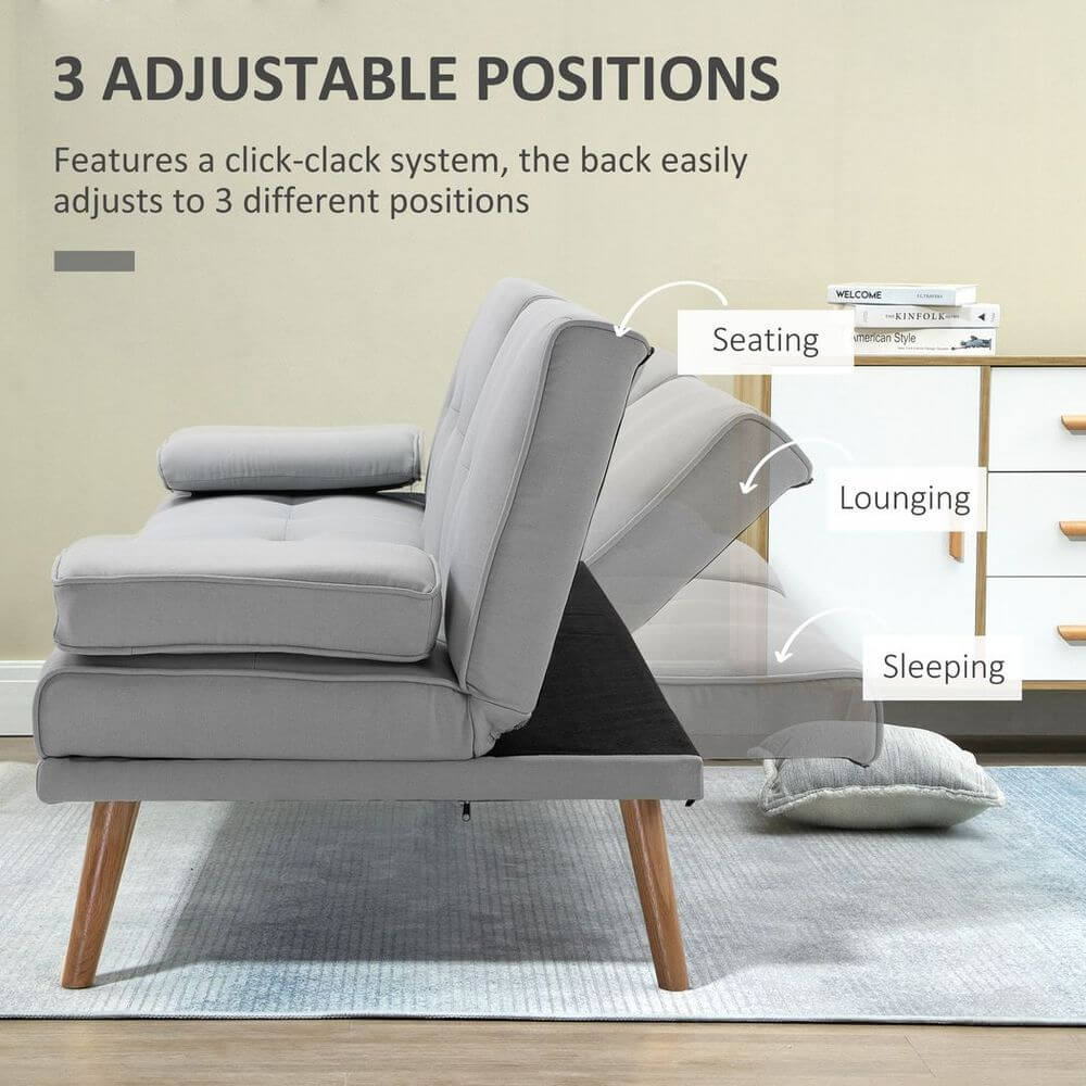 Stylish 3-Seater Sofa Bed with Storage Table, Discover the Scandi style 3-seater sofa bed with adjustable back and middle table for space-saving elegance and comfort.