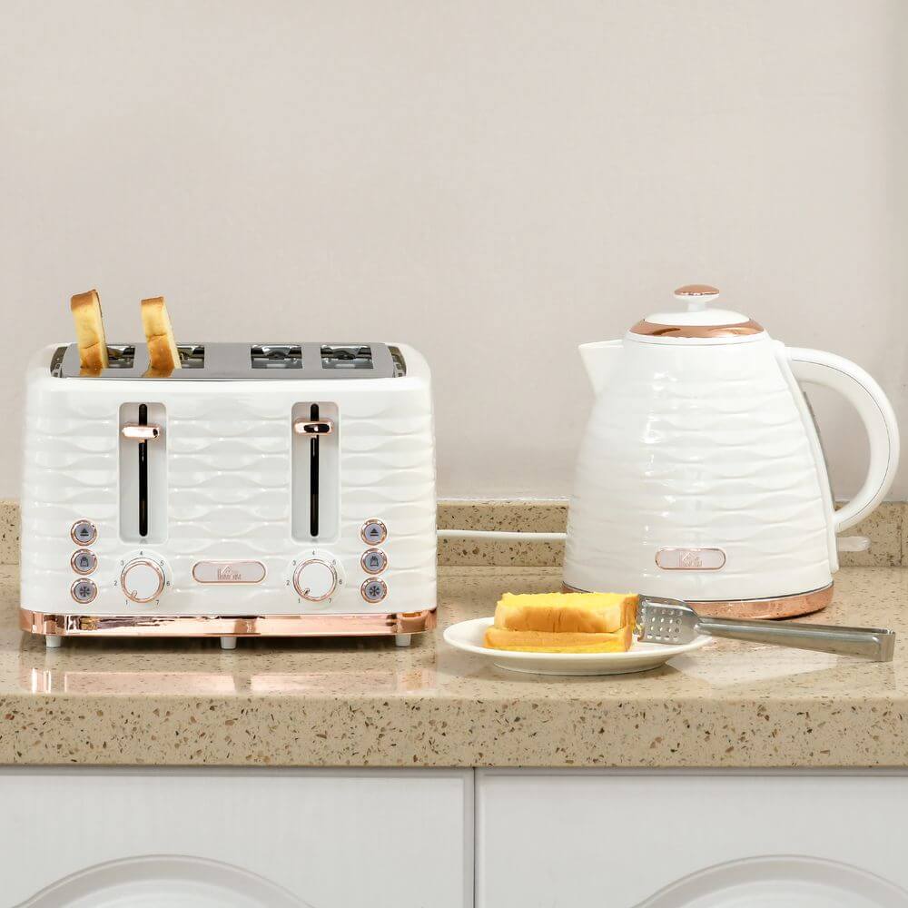 Chic Kettle & Toaster Set - Stylish & Functional, Upgrade your kitchen with a 1.7L rapid boil kettle and 4-slice toaster. Elegant design, ultimate functionality. Ideal for modern countertops.