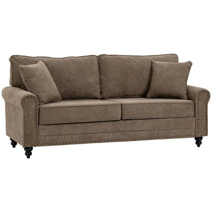 Chic 2-Seater Sofa with Nailhead Trim, Discover stylish comfort with our 2-seater fabric sofa. Perfect for small spaces, featuring nailhead trim and plush cushions. Ideal for apartments.