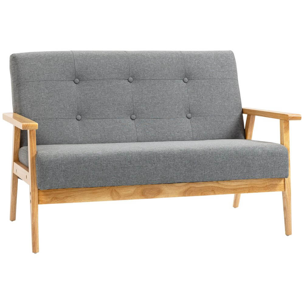 Retro Comfort 2-Seater Sofa - Dark Grey, Discover the Retro Comfort 2-Seater Sofa with Rubber Wood Legs in Dark Grey. Luxurious, sturdy, and stylish, it complements any decor perfectly.