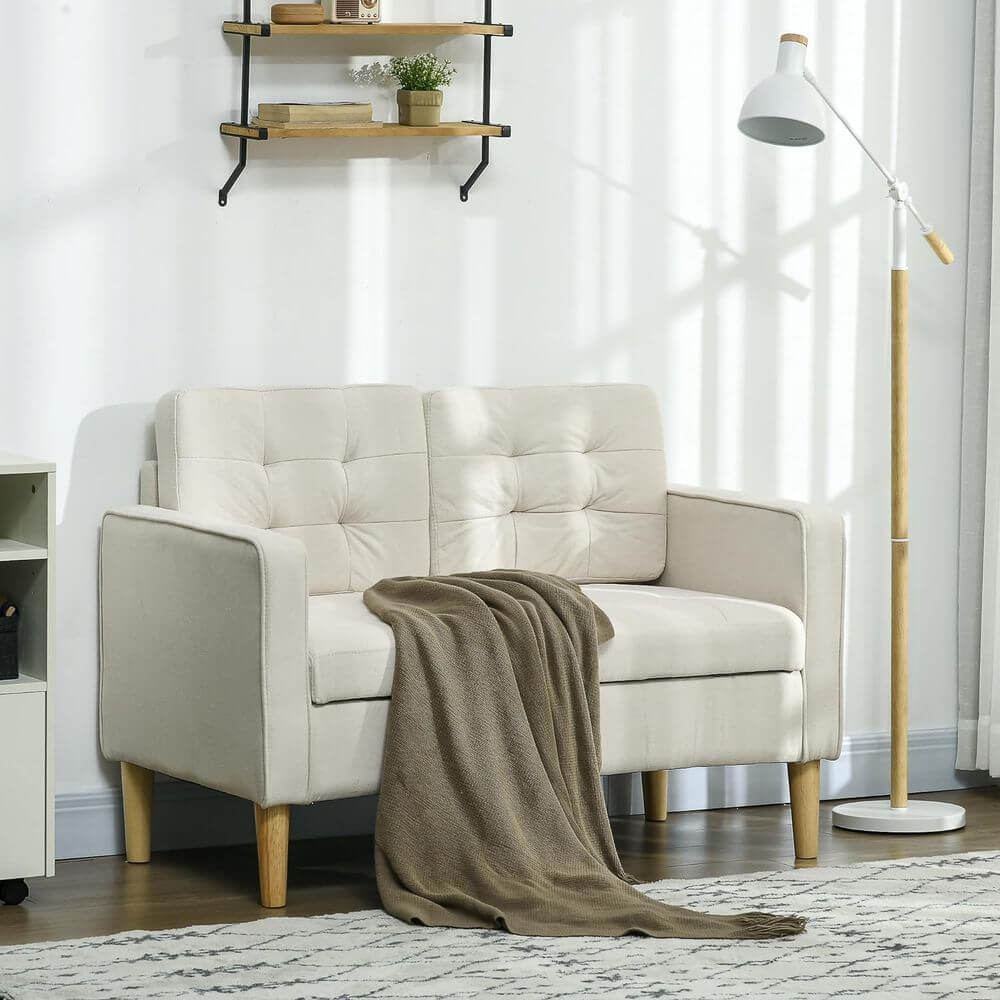 Cosy HOMCOM 2-Seater Sofa with Storage, Discover comfort with HOMCOM's 2-seater sofa, featuring hidden storage, wooden legs, and cream upholstery for style and convenience.