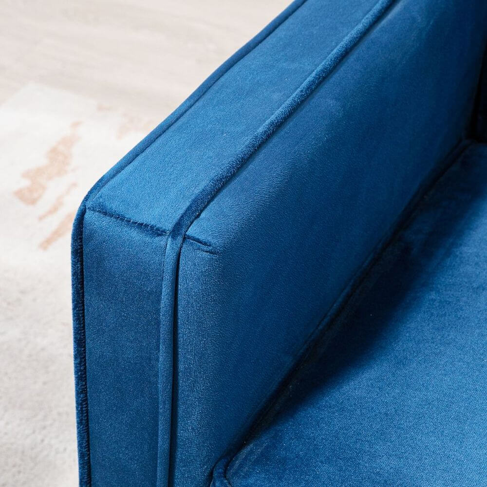 Luxe Blue Velvet Convertible Sofa Bed, Elevate your space with a plush velvet-touch convertible sofa. Enjoy lounging and sleeping with sophisticated style and comfort.