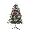 Snow-Dusted 4FT Christmas Tree - Festive Elegance, Enhance your festive decor with this 4FT artificial Christmas tree featuring snow flecks, red berries, and rustic pinecones for a holiday charm.